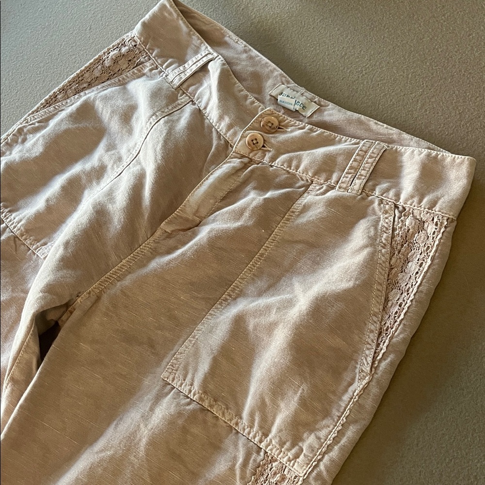 Sundance Women's Beige/Blush/Rose Dust  Linen Blend W/ Lace Pants - 10 - Picture 6 of 13
